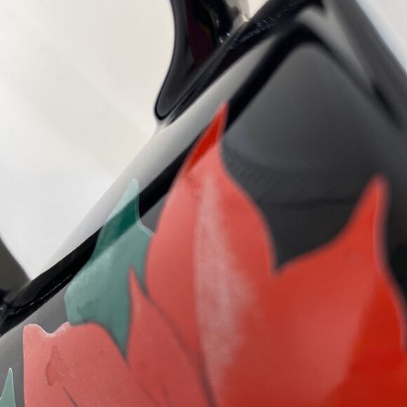 Poinsettia Coffee Mug Black w Red Christmas Flower Vintage Cup - Picture 5 of 8